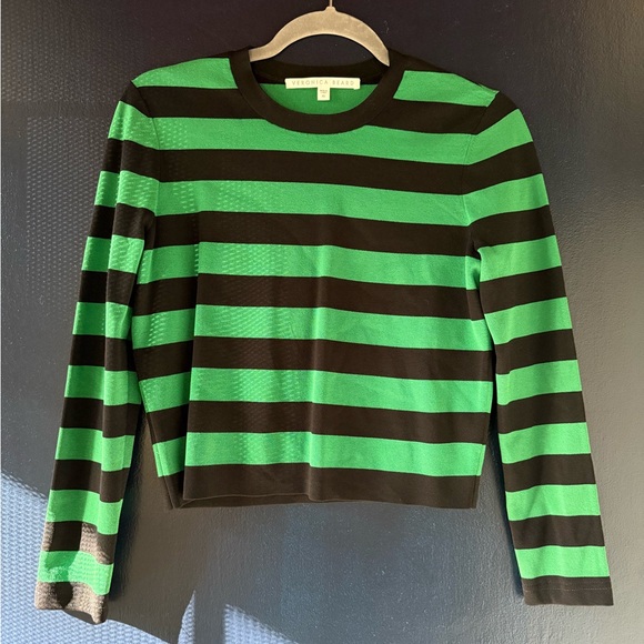 Veronica Beard Tops - Veronica Beard Green and Black Striped cropped sweater